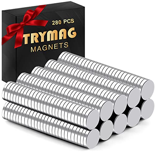 TRYMAG Magnets, 5x1MM 280Pcs Small Strong Neodymium Magnets Tiny Rare Earth Magnets Round Fridge Magnets for Whiteboard, Office, DIY, Science, Photo - Come with a Storage Case