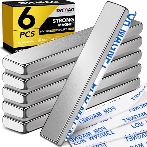 DIYMAG Powerful Neodymium Bar Magnets, Rare-Earth Metal Neodymium Magnet, N52, Incredibly Strong 33 LB Strength - 60 x 10 x 5 mm, Pack of 6