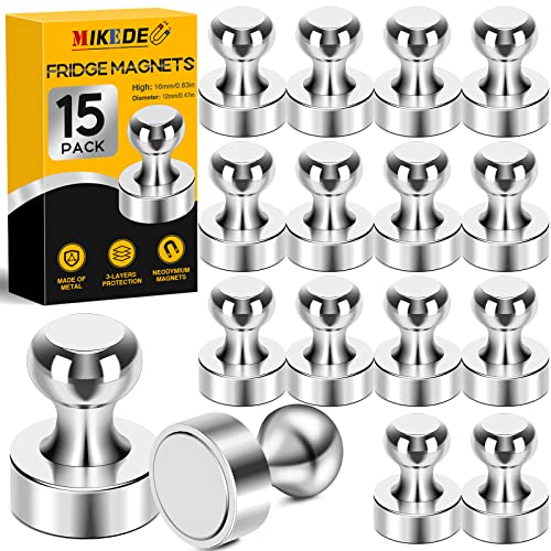 MIKEDE Fridge Magnets for Whiteboard, 15Pcs Strong Magnets for Whiteboard, Refrigerator Magnets Neodymium Push Pins Magnets for Office Magnets, Whiteboard Magnets, at School, Classroom, Kitchen