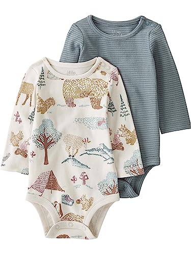 little planet by carter's 2-Pack Organic Cotton Long-Sleeve Rib Bodysuits, Outdoors Green, 6M