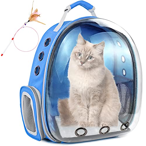 Cat Backpack,Pet Bubble Backpack Carrier with Cat Wand Feather Toy,Large Portable Ventilated Transparent Carry Backpack for Cat & Small Dog,Airline Approved Kitten Carrier Bag for Hiking Outdoor