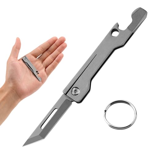 ITOKEY EDC Pocket Knife, Small Keychain Knife, Folding Pocket Knives for Men, Multitool Titanium Knife with Tanto Blade, Bottle Opener, Screwdriver, Perfect Box Cutter for Women