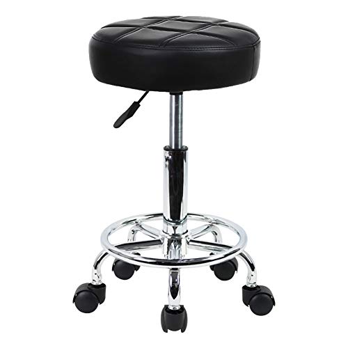 KKTONER Round Rolling Stool Chair PU Leather Height Adjustable Swivel Drafting Work SPA Shop Salon Stools with Wheels Office Chair Small (Black)