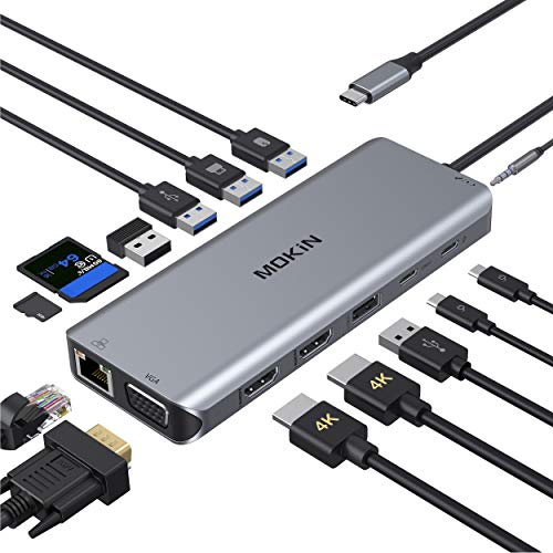 Docking Station, USB C Adapter Dual HDMI, 9 in 1 Triple Display Multiport Adapter Dongle with 2 HDMI 4K, DisplayPort, 3 USB, 100W PD, SD/TF Card Reader for MacBook Pro Air Type C Laptops