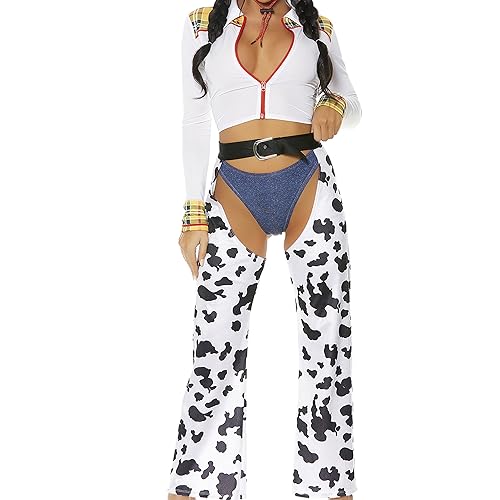 Forplay Women's Cowgirl Movie Character Costume 3-Piece Halloween Outfit with Top, Panty and Chaps, Multicolor, L/XL