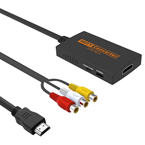 yoxxzus RCA to HDMI Converter, AV to HDMI Adapter with HDMI Cable for N64/SNES/GAME CUBE/WII/PS1/PS2/XBOX/DVD ect.