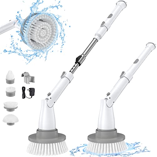 Sweepulire Electric Spin Scrubber, Electric Bathroom Scrubber with Adjustable Extension Arm, 2 Spin Speeds, 4 Replaceable Brush Heads, Power Scrubber for Cleaning Bathroom, Shower, Tub, Tile, Floor