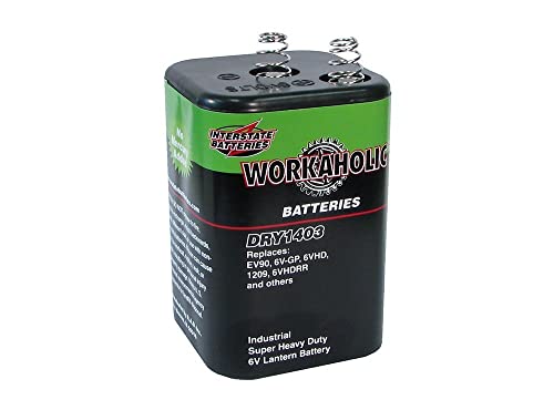 Interstate Batteries 6V HD Lantern Flashlight Battery (DRY1403) 6 Volt 7000 mAH Square Shape Lantern Light (Workaholic) Camping, Hiking, Outdoors, Household (Spring Terminals)