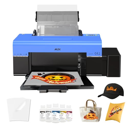 MZK A4 DTF Printer L805 T-Shirt Transfer Printer Direct to Film with White Ink Circulatory for DIY Direct Print T-Shirts, Hoodie, Fabrics (Printer + 5X 250ml DTF Ink + 100 Transfer Films)