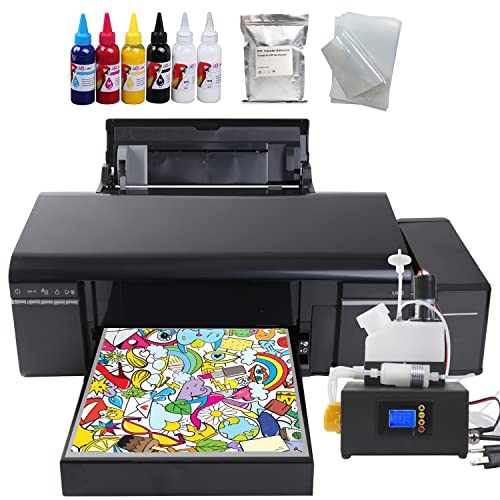 A4 DTF Transfer Heat Printer with White Ink Timing Stirring Cycle L805 Printer Direct to Film for Cloth or Fabrics, Leather, Toys, Swimwear, Handicrafts, T Shirt, Pillow