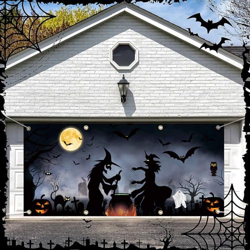 Halloween Garage Door Banner Cover with Grommets 6 x 13 ft Halloween Decorations Bloody Backdrop Footprints Handprints Ghost Horror Background