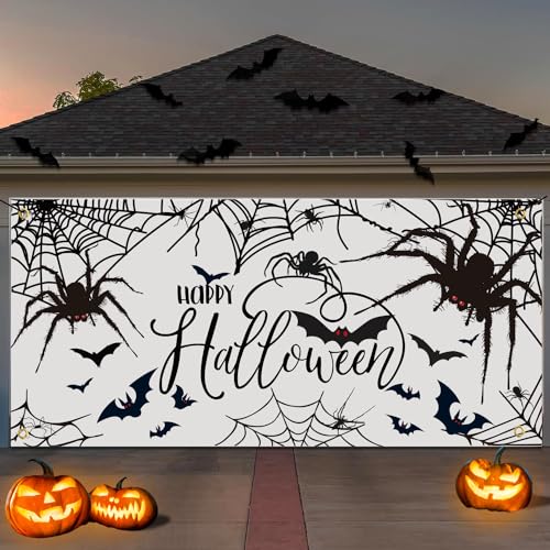 Halloween Garage Decorations Banner, Large Spider Halloween Garage Door Cover Halloween Garage Door Mural Halloween Banner for House Yard Wall Garage Door Halloween Garage Decorations