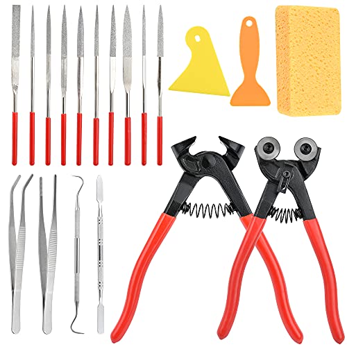 Worldity 19Pcs Mosaic Tools Kit, Heavy Duty Glass Mosaic Cut Nippers and Tile Nippers, Professional Mosaic Cutter Tool for Cutting Glass Mosaic, Ceramics