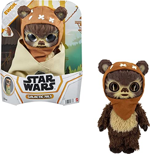 Star Wars Galactic Pals Plush 11-Inch Toy, Ewok Soft Doll with Carrier & Personality Profile Card for Personalized Experience