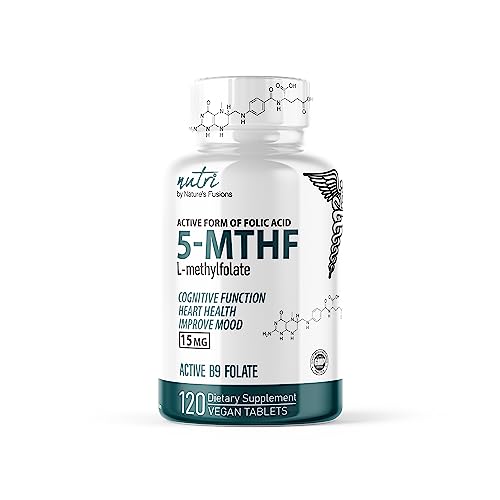 Nutri 5-MTHF L Methylfolate 15MG - 4 Month Supply, 120 Vegan Tablets - Methylated Folate Supplement - Cognitive Function, Heart Health, Prenatal Support - Methylated Folic Acid, MTHFR Supplement