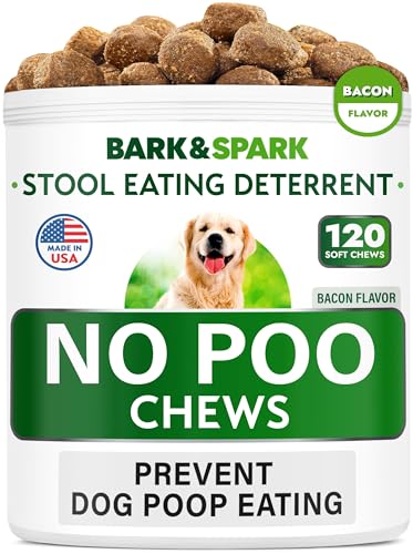 NO Poo Treats - Prevent Dog Poop Eating - Coprophagia Treatment - Stool Eating Deterrent - Probiotics & Enzymes - Digestive Health + Breath Aid - 120 Soft Chews - USA Made - Bacon Flavored