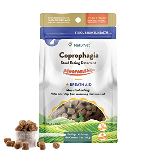 NaturVet Scoopables Coprophagia for Dogs - No Poop Eating for Dogs - Stool Eating Deterrent Supplement with Probiotic & Digestive Enzymes - Hickory Smoked Bacon Flavored | 11oz Bag