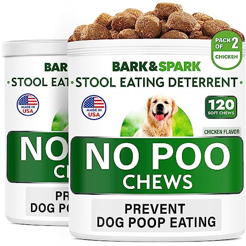 Bark&Spark NO Poo Treats - Prevent Dog Poop Eating - Coprophagia Treatment - Stool Eating Deterrent - Probiotics & Enzymes - Digestive Health + Breath Aid - Made in USA - (240 Ct - Chicken)