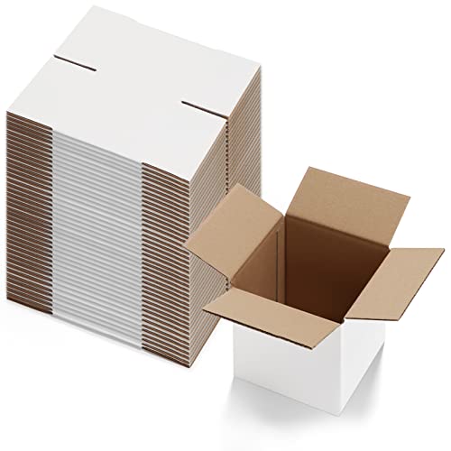 Calenzana 6x6x6 Inches Shipping Boxes Set of 40, White Corrugated Cardboard Box for Packing Mailing Small Business