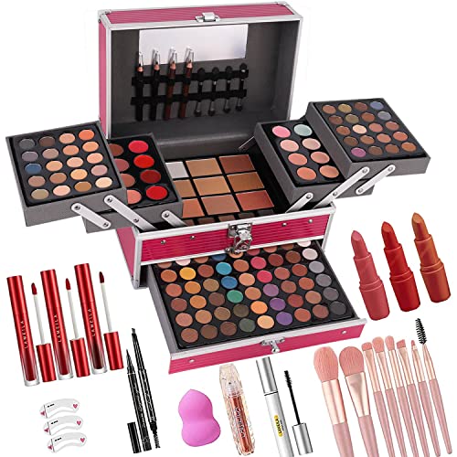 UNIFULL 132 Color All- In- One Makeup For Women Full Kit,Professional Makeup Kit,Makeup Gift Set for Women &Girls,Include eyeshadow/lipstick/concealer/Lip Gloss/Eyeliner/Mascara/Makeup Brushes(006N1-Pink)