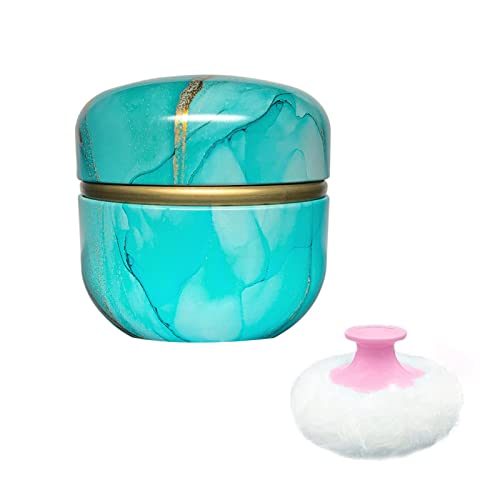 Qopoto Body Powder Puff and Container for Dusting Powder, Baby Women Powder Puff and Powder Case for Bath and Travel (Cyan Gilding)