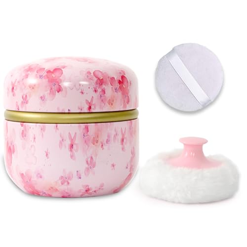 LAKIRA Body Powder Puff and Container, 3.15" Portable Powder Container for Body Powder, Empty Powder Case for Women's Loose Powder for Travel, Bath and Beach (Pink)