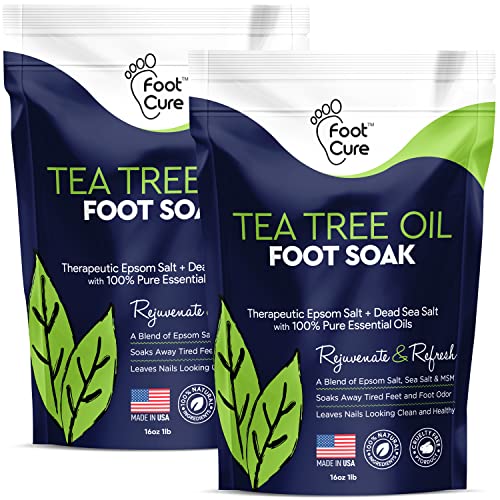 Tea Tree Oil Foot Soak with Epsom Salt - Best Toenail Fungus Treatment, Athletes Foot & Softens Calluses - Soothes Sore & Tired Feet, Fungal Toe, Foot Odor Scent, Spa Pedicure - Made in USA - 2 Pack