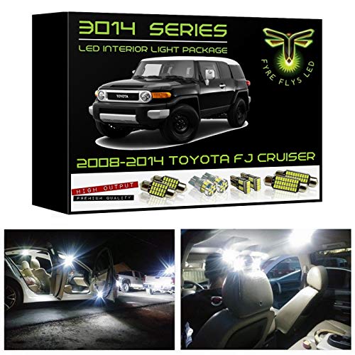 Fyre Flys 8 Piece White LED Interior Lights for 2007-2014 Toyota FJ Cruiser Super Bright 6000K 3014 Series SMD Package Kit and Install Tool