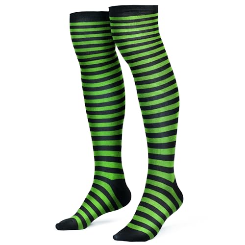 Spooktacular Creations Black and Green Socks, Green Over The Knee Striped High Socks, Stockings for Girls, Women, Halloween Costume Accessory, Cosplay Parties