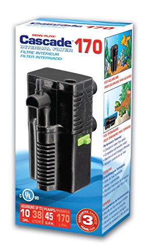 Penn-Plax Cascade 170 Fully Submersible Internal Filter  Provides Physical and Biological Filtration for Freshwater Aquariums, Nano Tanks, Turtle Tanks, and Terrariums