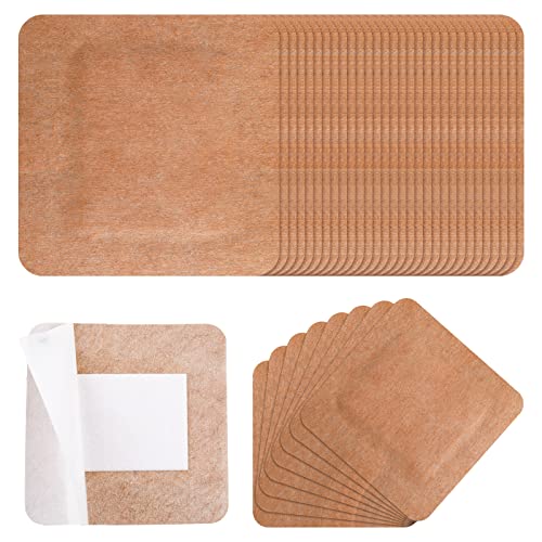 Teling 50 Pcs Extra Large Adhesive Bandages Flexible Fabric Bandages for Wounds Bandages and Bandaging Supplies Bulk Nonstick Pads for Wound Care Skin Dressing Wrap, 4 x 4 Inch (Brown)