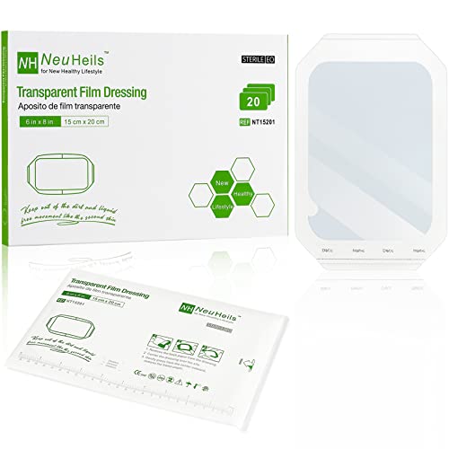 Transparent Film Dressing, Tattoo Aftercare Bandages 6''x8'', 20 Packs, Waterproof Wound Cover Patch, Post Surgical Shower Shiled, IV Shield, PICC Catheter Shower Cover by NeuHeils