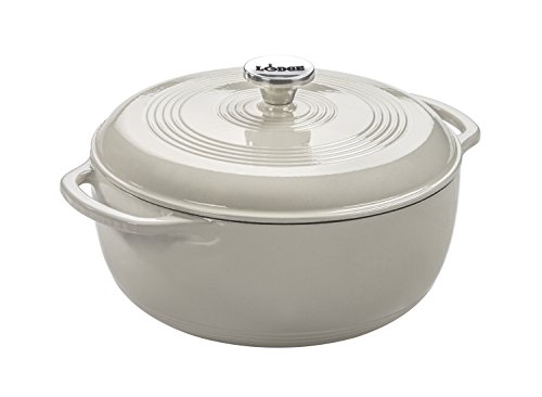 Lodge 6 Quart Enameled Cast Iron Dutch Oven with Lid  Dual Handles  Oven Safe up to 500 F or on Stovetop - Use to Marinate, Cook, Bake, Refrigerate and Serve  Oyster White