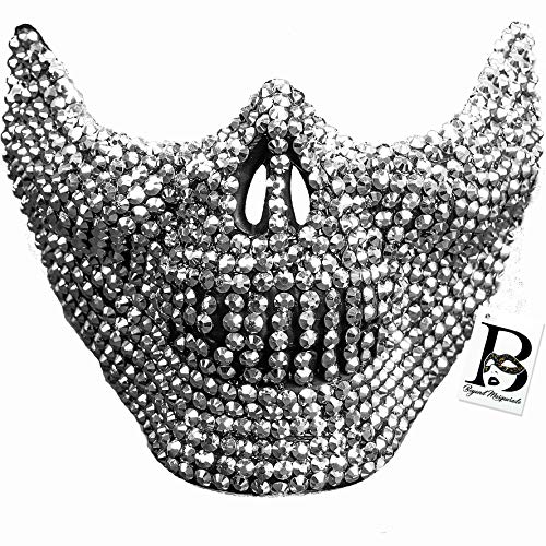 BEYOND MASQUERADE B Rhinestone Skull Teeth Jaw Mouth Mask Cosplay Mask Halloween Mask Steampunk Party Dance Mask (Silver)