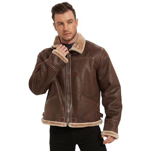 Mifidy Leon Kennedy Costume, Men Brown Fur Leather Jacket Motorcycle Bomber Comfort Durable Coat Cosplay Costume Winter Outfit Warm Large