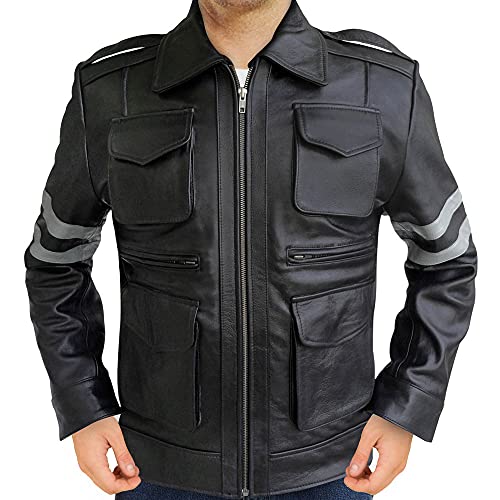 Da Imperial Resident Evil 6 Gaming Leon Kennedy Black Leather Jacket (X-Large, x_l)