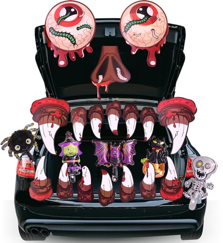 OLANRUN Halloween Trunk or Treat Car Decorations Kit, Halloween Decorations for Car SUV with Monster Face, 6 Pcs Halloween Balloons Foil Set, Halloween Decor for Garage Door, House Front Decor, Patio