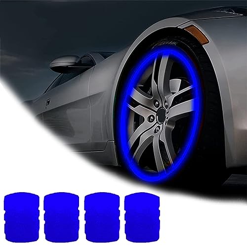 GlowValve Glow in The Dark Valve Cap, Webdiennuoc Valve Caps, Luminous Tire Valve Stem Caps, Universal Fluorescent Tire Valve Caps for Car, Truck, Motorcycle (Blue,4 PCS)