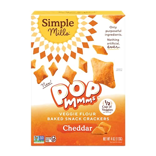 Simple Mills Pop Mmms Cheddar Veggie Flour Baked Snack Crackers, Gluten Free, 4 Ounce (Pack of 1)