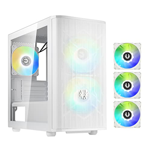 BitFenix Nova Mesh mATX (Micro ATX, Mini ITX) High Airflow PC Gaming Case ARGB Edition White, 3 x ARGB Fans Pre-Installed, 240mm AIO Support at Top, GPU Length Support Up to 345mm (Micro ATX White)