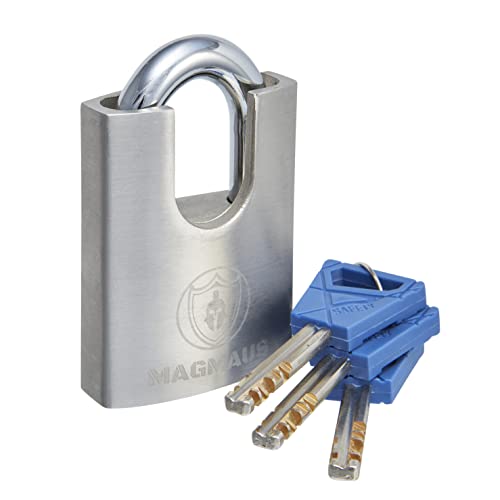 Magmaus SDL/50 [Closed Shackle] Heavy Duty Lock with 3 Keys - [Stainless Steel] Weatherproof Padlock for Outdoor Use - Ideal for Storage Unit, Shipping Container, Gate