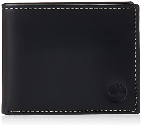 Timberland mens Leather With Attached Flip Pocket Travel Accessory Bi Fold Wallet, Black (Hunter), One Size US