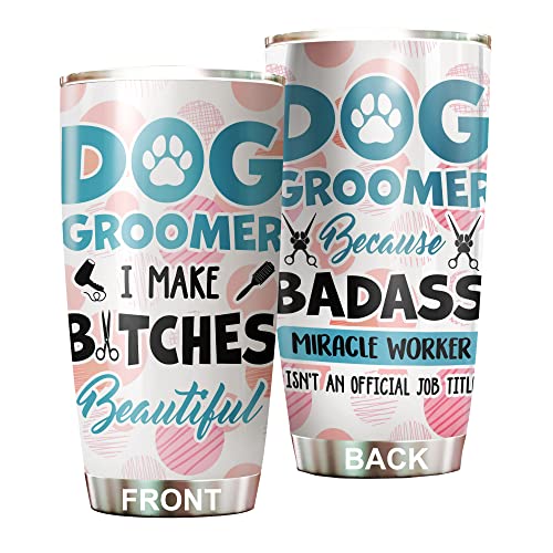 MEDROC Pet Groomer Tumbler Stainless Steel 20oz, Dog Grooming Beautiful Funny Dog Groomer Gift For Birthday Christmas, Dog Groomer Gifts For Women Men Coworker Staff, Dog Groomer Tumbler Wrap