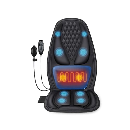 comrelax Back Massager with Heat, Massage Seat Cushion with 3D Lumbar Traction, 10 Vibrating Motors Massager Chair Pad for Full Body Pain Relief, and Home Office Use