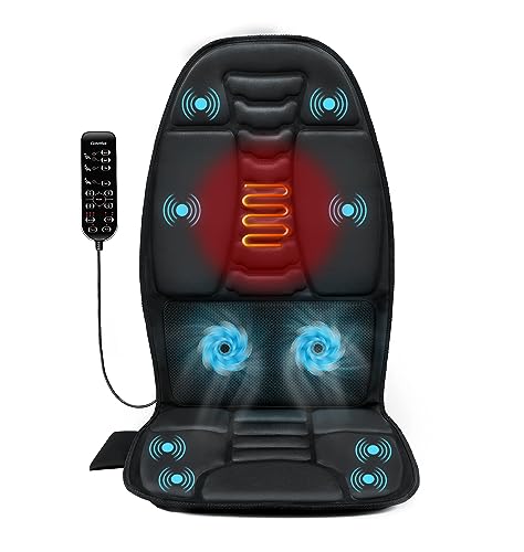 comrelax Back Massage Chair Pad, Deep Tissue Vibration Seat Massage Cushion, 2 Levels Cooling or Heat Back Massage for Muscle Fatigue Stress Relief