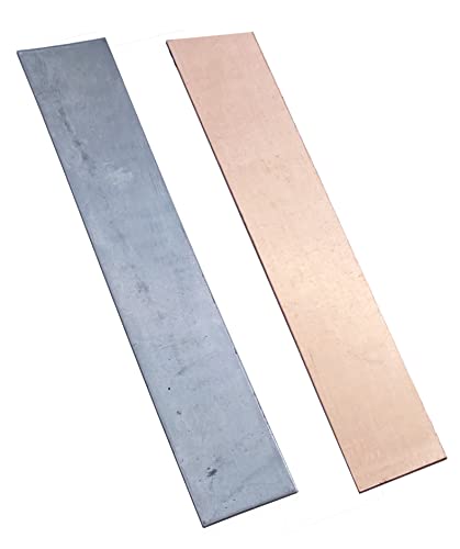 NIONSUPPLY Pure Copper Zinc Anode Set 99.95% High Purity Copper Zinc Electrode Strips Set 0.039''x0.98''x5.98''(1mmx25mmx152mm) (19 GA) Zinc Copper Electrode Strip for Electroplating and Plating