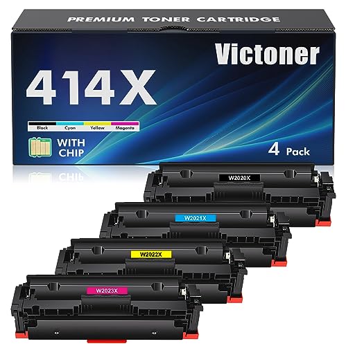 414X Toner Cartridges 4 Pack High Yield 414A (with Chip) Compatible Replacement for HP 414X 414A W2020X for HP Color Laserjet Pro MFP M479fdw M454dw M479fdn M454dn Ink (Black Cyan Magenta Yellow)