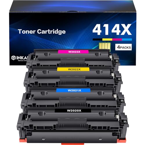 414X Toner Cartridges 4 Pack High Yield 414A (with Chip) Compatible Replacement for HP 414X W2020X 414A W2020A Work for HP Color Laserjet Pro MFP M479fdw M454dw M479fdn M454dn M479 M454 Printer Toner