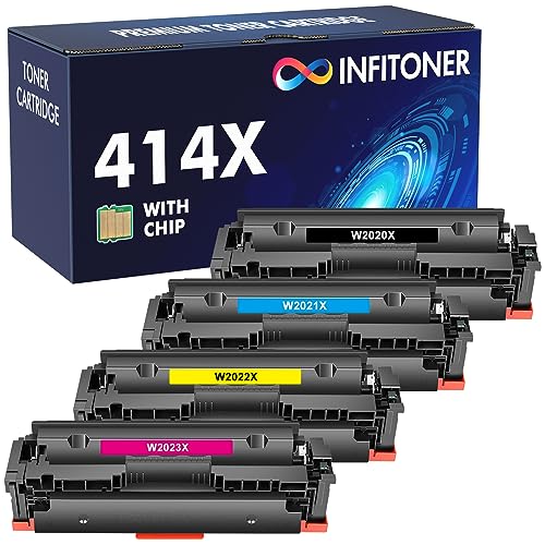 414X Toner Cartridges 4 Pack High Yield 414A (with Chip) Compatible Replacement for HP 414X W2020X 414 W2020A Work for Color Laserjet Pro MFP M479fdw M454dw M479fdn M454dn M479 M454 Printer Ink