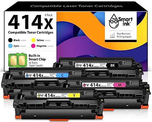 Smart Ink Compatible Toner Cartridge Replacement for HP 414X 414 X with Built-in Chip (4 Pack) to use with Color Laserjet Pro MFP M479fdw M479fdn M479fdw M454dw M454dn (Black Cyan Magenta Yellow)